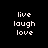 Pixelated text 'live', 'laugh', and 'love' arranged in a with pink highlight bars over different on black background
