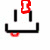 Pixelated icon with black outline, red tongue, and red 'I' symbol above, on white background.