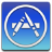 Blue gradient square icon with white circular border enclosing stylized white mountain peaks and a small cloud shape.