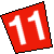 Red diamond-shaped icon with white numerals '11' centered, outlined in black pixels, static image with no additional elements.