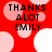 Red background with pink and white circles; black text reads 'THANKS ALOT EMILY' in four quadrants.
