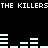 Black background with white pixelated text 'THE KILLERS' repeated across top and bottom, separated by horizontal white bar graphs.
