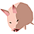Pixelated cartoon pig with light pink skin, brown body, and small black eyes, facing left against a gray background.