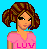 Pixelated icon shows a character with brown curly hair in pink 'LUV' top, red lips holding heart, and star-patterned pants; text below reads "Dreamin of someone".