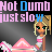 Animated contact sheet of a pixel art character with blonde pigtails and green eyes, wearing pink-and-white striped sleeves, positioned next to a pink triangular object on a dark gradient background with repeating text "Not Dumb just slow" in purple and blue.