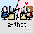 Pixel art animation of two figures under a pink umbrella with red crosses, one figure holding a drink and the other seated at a desk with a computer.