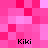 Four instances of the text "Kiki" appear in black pixelated font against a pink and white checkered background with varying shades of pink.
