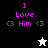 Pixelated text 'I Love <3 Him <3' in magenta on black, white, and gray backgrounds with a white star icon on black and black star icon on white.