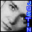 Black-and-white pixelated face with blue vertical text 'JUSTIN' on the right side, showing subtle animation changes in facial features.