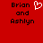 Red background with black text 'Brian and Ashlyn' on both sides of a white pixelated heart symbol.