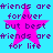 A static image with a bright cyan background featuring four identical pink star shapes and repeated purple text reading "friends are forever but best friends are for life".