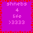 Pixelated icon with purple background and red border, displaying repeated text elements including 'shnebs', '4', 'life', and '>3333' in light pink.
