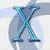 Pixelated blue and gray abstract shape with diagonal lines and rounded edges on a light background.