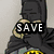 Batman character in dark cowl and cape with yellow emblem, text overlays reading SAVE ME BATMAN on separate