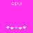Pixelated pink background with white 'ADW' text at top corners and two of white/pink plus signs below