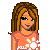 Pixel art of a woman with brown hair, blue eyes, and an orange top holding white flowers; adjacent sections show torso and legs in matching outfit.