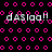 Pixelated text 'dasigaa!!' repeated across a black background with pink circular patterns, featuring subtle animation changes in the text's pixel arrangement.