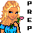 Pixel art contact sheet of six distinct animated character icons with vertical text labels, featuring diverse hairstyles and outfits in a retro digital style.
