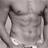 Static grayscale image of a muscular male torso with visible abdominal muscles and navel, wearing light-colored shorts. The figure is cropped at the shoulders and hips.