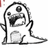 Pixelated black-and-white icon shows a figure in a dynamic pose with arms raised, head tilted back, and a rounded base beneath. The figure's limbs extend outward with curved lines, and the head features a circular shape. The background is solid white with no additional elements. The icon has a low-resolution, blocky appearance typical of early digital graphics. The figure's posture suggests movement or celebration. The base is rounded and positioned below the figure's feet. The overall composition is centered with the figure taking up most of the space. The icon's style is minimalist and abstract, with no visible text or additional details. The figure's arms are raised high, and the legs are slightly bent. The head is tilted back, and the body is angled. The icon's resolution is low, with
