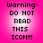 Four identical pink gradient each display pixelated black text warning 'Warning: DO NOT READ THIS ICON!!!' in a
