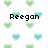Pixelated icon with green and blue heart shapes scattered on white background and black pixelated text reading 'Reegon' in center.