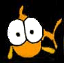 Animated orange cartoon fish with large white eyes and black pupils, swimming against black background in four distinct poses.