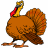 Pixelated turkey with brown body, red wattle, yellow neck, and orange legs standing against white background.