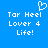 Blue background with white pixelated text and a heart symbol above the text.