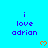 A static digital image with blue background displaying repeated text "i love adrian" and orange heart symbols.