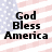 American flag background with 'God Bless America' text in bold black letters, displayed across four identical