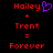 Red pixel text on black background shows 'Hailey' with purple heart symbol, 'Trent', equals sign, and 'Forever' with static and animated states.