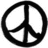 Black peace symbol on white background, rendered in pixelated style with rounded edges and uniform stroke width.