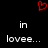 Black and pink split-screen animation with pixelated text and heart symbols, showing 'in lovee...' on black and 'I ❤️ you' on pink.