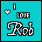 nine cyan with 'I LOVE Rob' text and heart symbols, where the hearts change from white to black-and-white in a sequence