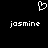 Pixelated white heart symbol above two identical 'jasmine' text strings on black background.
