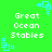 Green background with repeated white text 'Great Ocean Stables' and light blue square patterns in pixelated style.