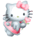 Pixelated gray cat with white face and pink bow holds pink flower, wearing red sash; four variations show subtle pose changes.