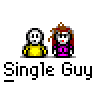 Animated contact sheet of 20 pixel art frames showing a sequence where two cartoon characters interact, with one character leaving and the other reacting to "IT'S OVER" text.