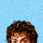 Pixelated contact sheet of four character faces from a retro animated icon with pink text reading THE LOVE GURU on blue background