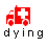 Red ambulance icon with white cross above text 'dying' or 'dying w/o you', showing animation variations in letter color and small red dots.