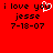 Red background with black pixelated text reading "i love you jesse 7-18-07" and a white heart symbol replacing the 'u' in 'you'.