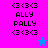 Pixel art icon with four color-blocked quadrants displaying text and symbols, featuring a blue star in the top-right and pink star in the bottom-left quadrant.