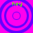 Four identical circular patterns with concentric rings on a bright pink background, each containing green text reading 'hey' at the top.