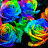 Animated sequence showing a bouquet of multicolored roses transitioning into a rainbow-hued flower with radiating petals against a dark background.