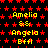 Pixelated image with red star pattern background, yellow text reading "Amelia & Angela Bffl" repeated in