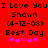 Red background with black pixelated text reading "I Love You Shawn (4-12-08) Best Day" and pink heart symbols below, displayed in two identical side-by-side
