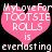 Two identical pink heart-shaped icons with white text reading 'MyLoveFor TOOT SIE ROLLS is everlasting' on a black background, each displaying pixelated text and partial transparency effects.