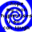 Blue and white spiral background with black text reading "i hope my icon hypnotises u so i can laugh" arranged in a of four identical
