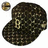 A pixelated dark green and brown camouflage-patterned object with a lighter central section, accompanied by a smaller circular version of the same patterned design.